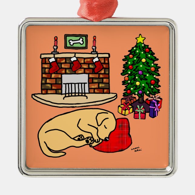 Yellow Labrador Christmas Tree Illustration Metal Tree Decoration (Front)