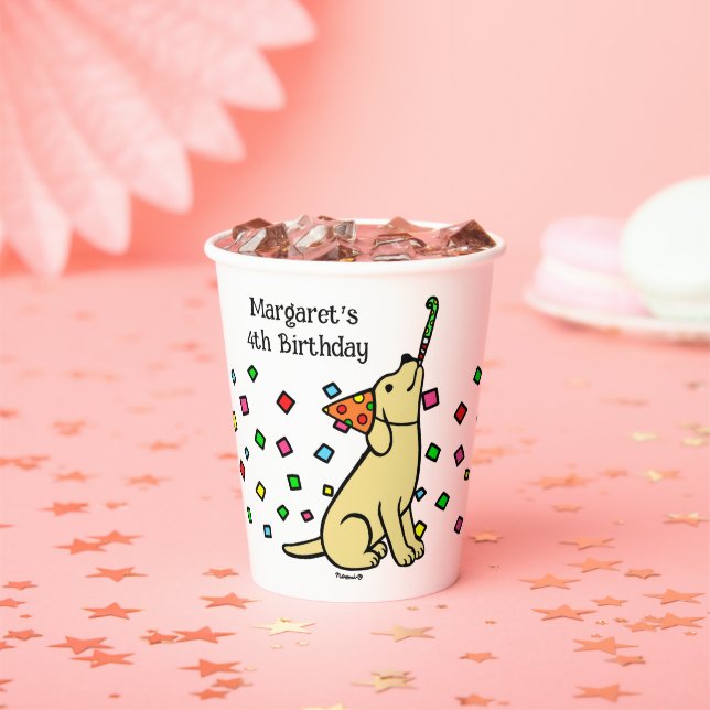 Yellow Labrador Confetti Birthday Party Paper Cups (Insitu)