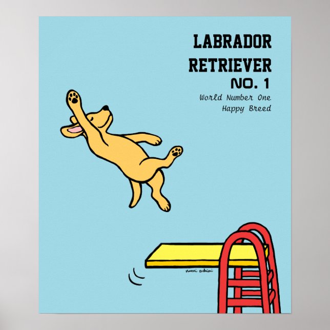 Yellow Labrador Diving Cartoon Poster (Front)