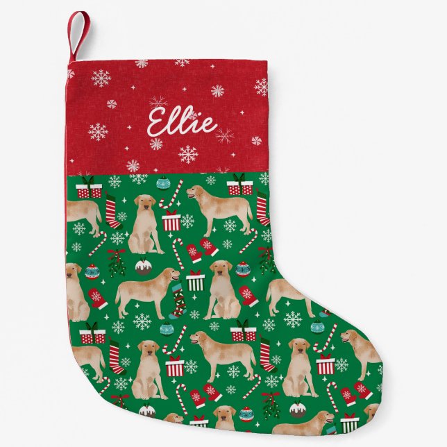 Yellow Labrador Dog Custom name Small Christmas Stocking (Front)