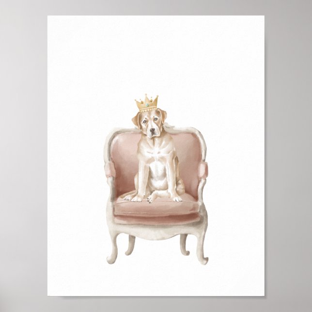 Yellow Labrador Dog Wearing Royal Crown Poster (Front)