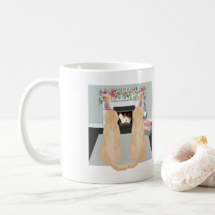 Yellow Labrador Dogs In Christmas Fireplace Scene Coffee Mug