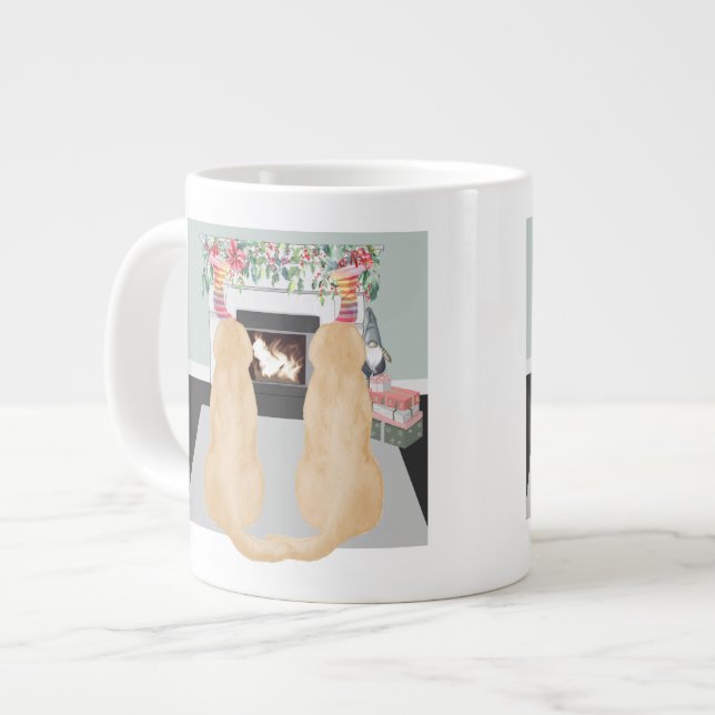 Yellow Labrador Dogs In Christmas Fireplace Scene Large Coffee Mug (Front Left)