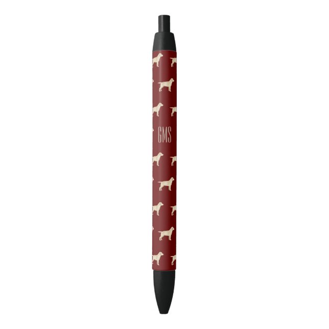 Yellow Labrador Dogs Pattern Monogrammed Black Ink Pen (Front Vertical)
