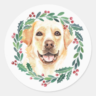 Yellow Labrador Elegant Dog Christmas Classic Round Sticker
