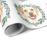 Yellow Labrador Elegant Dog Christmas Wrapping Paper<br><div class="desc">Add the finishing touch to your holiday cards, gifts wrapping or party this holiday season with this elegant Christmas yellow labrador retriever in a wreath design christmas stickers, and matching decor. This yellow labrador holiday stickers features a watercolor dog in a green and red wreath with holly and berries. This...</div>