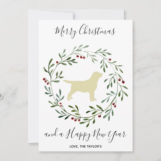 Yellow Labrador Elegant Dog Merry Christmas Holiday Card (Front)