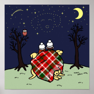 Yellow Labrador Family and Starry Sky Poster