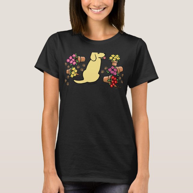Yellow Labrador Flower Pots T-Shirt (Front)