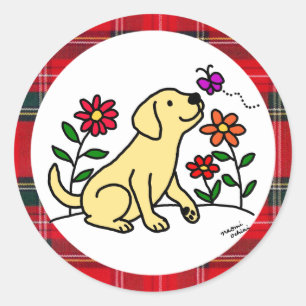 Yellow Labrador & Green with Heart Classic Round Sticker