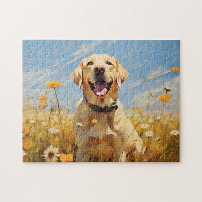 Yellow labrador in flowers jigsaw puzzle (Horizontal)