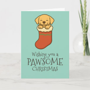 Yellow Labrador in Stocking Christmas Holiday Card