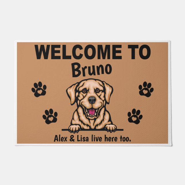 Yellow Labrador Lab Welcome Personalized Custom Doormat (Front)