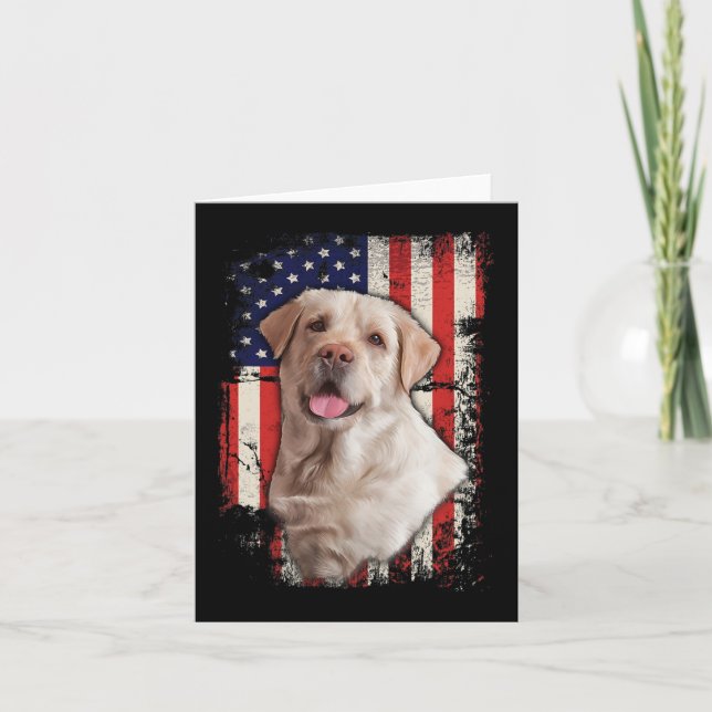 Yellow Labrador Labs Patriotic American Flag Dog 4 Card (Front)