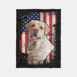 Yellow Labrador Labs Patriotic American Flag Dog 4 Fleece Blanket