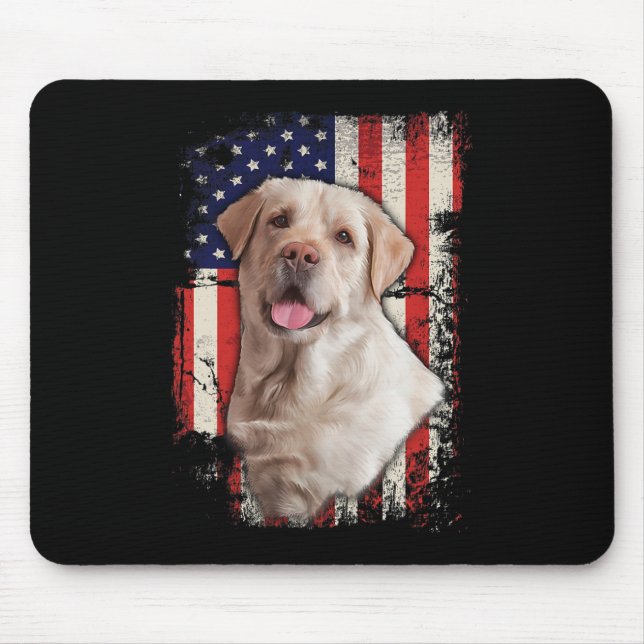 Yellow Labrador Labs Patriotic American Flag Dog 4 Mouse Mat (Front)