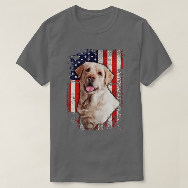 Yellow Labrador Labs Patriotic American Flag Dog 4 T-Shirt (Design Front)