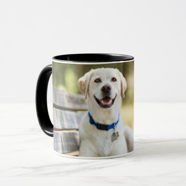 Yellow Labrador Lays On Bench Mug (Front Left)