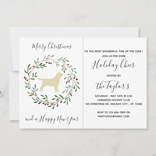 Yellow Labrador Merry Christmas Labrador Retriever Invitation (Front)