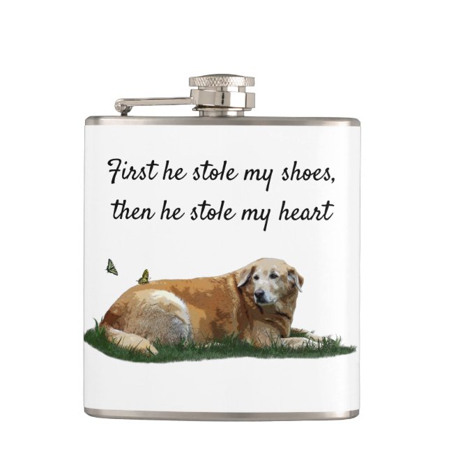 Yellow Labrador Mixed Breed Dog Drink Flask (Front)