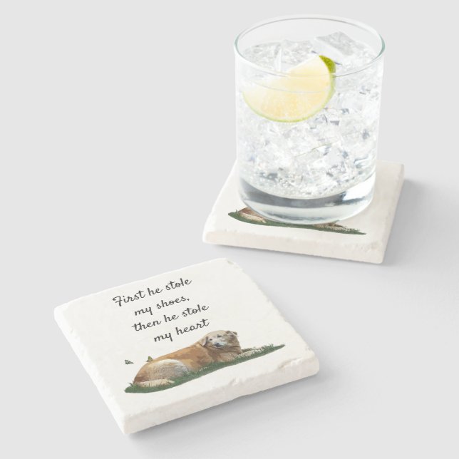 Yellow Labrador Mixed Breed Dog Stone Coaster (Side)