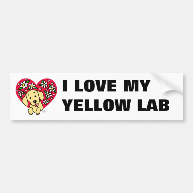 Yellow Labrador Mum Floral Heart Bumper Sticker (Front)