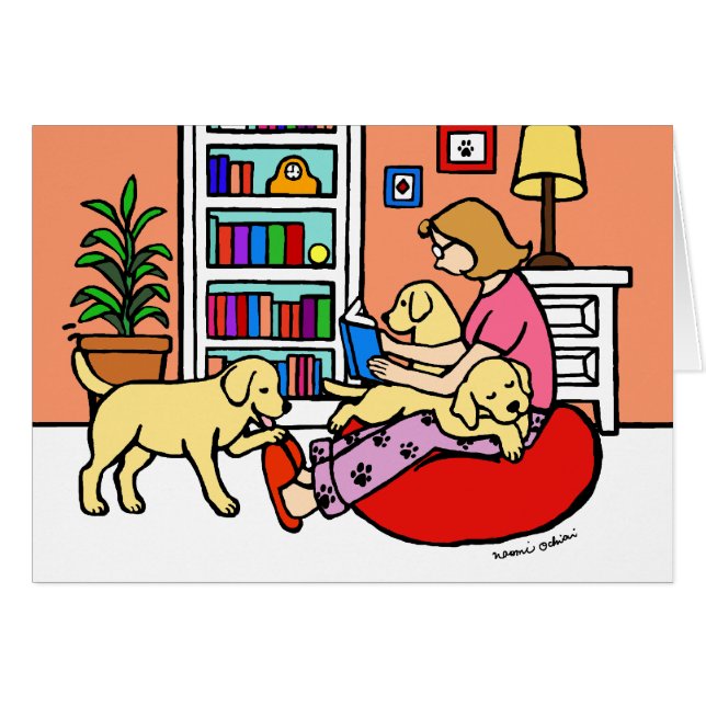 Yellow Labrador Mum Reading (Front Horizontal)