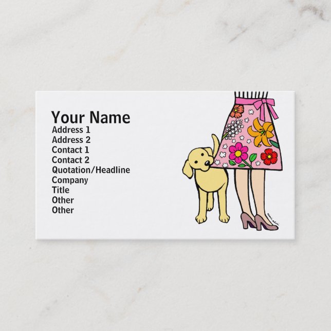 Yellow Labrador & Mum's Skirt Cartoon Business Card (Front)
