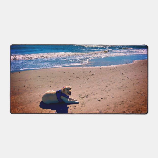 Yellow Labrador on a Sandy Beach Cool  Desk Mat (Front)