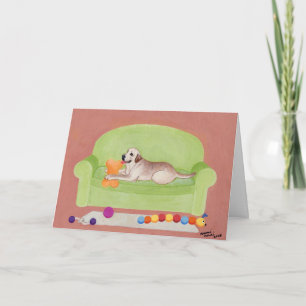 Yellow Labrador on the green couch Card
