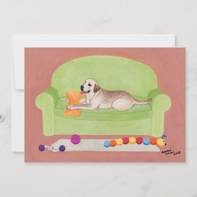 Yellow Labrador on the green couch Invitation (Front)