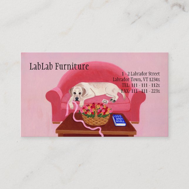 Yellow Labrador on the pink couch Business Card (Front)