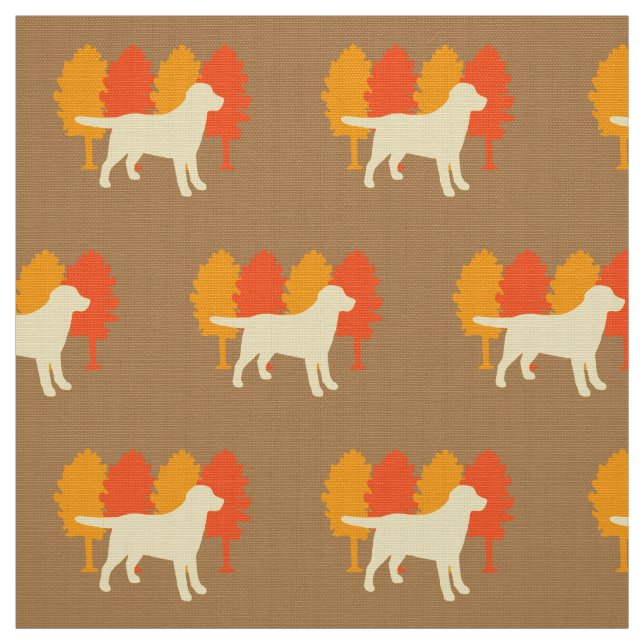 Yellow Labrador Outline Autumn Trees Toffee Fabric (Swatch)