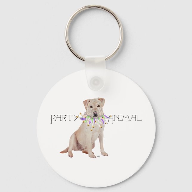Yellow Labrador Party Animal Key Ring (Front)