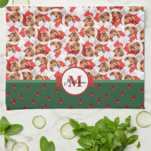 Yellow Labrador Pattern Monogram Christmas Dog Tea Towel