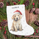 Yellow Labrador Personalised Dog Lover Christmas  Small Christmas Stocking<br><div class="desc">If you're a yellow labrador retriever lover, then this holiday season, you'll definitely want to take a look at our festive collection of holiday cards and gifts. Featuring an adorable yellow lab sporting a Santa hat, our cards are sure to put a smile on the face of anyone who receives...</div>