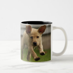 Yellow Labrador Puppies Running Two-Tone Coffee Mug