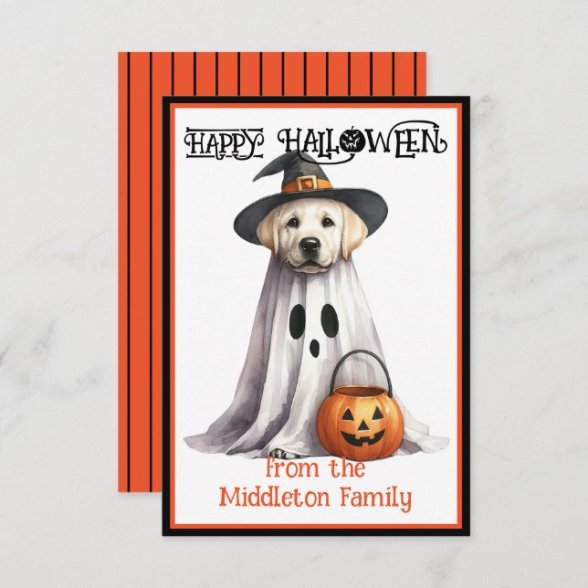 Yellow Labrador Puppy Dog Happy Halloween Card (Front/Back)