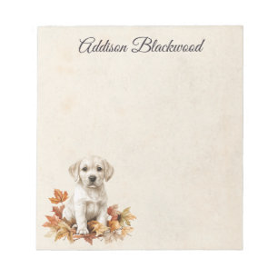 Yellow Labrador Puppy Fall Leaves Personalised Notepad