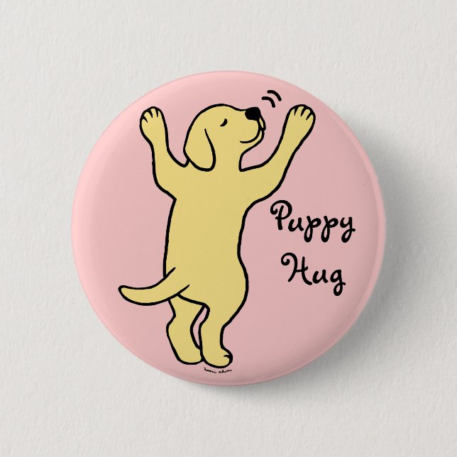 Yellow Labrador Puppy Hug Cartoon 6 Cm Round Badge (Front)
