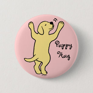 Yellow Labrador Puppy Hug Cartoon 6 Cm Round Badge