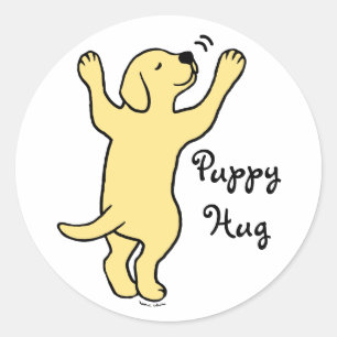 Yellow Labrador Puppy Hug Cartoon Classic Round Sticker