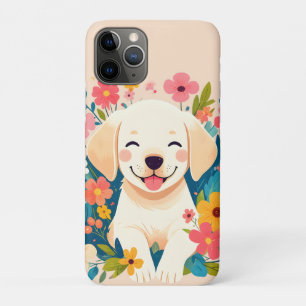 yellow labrador puppy in the middle of flowers iPhone 11 pro case