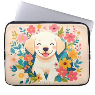 yellow labrador puppy in the middle of flowers laptop sleeve