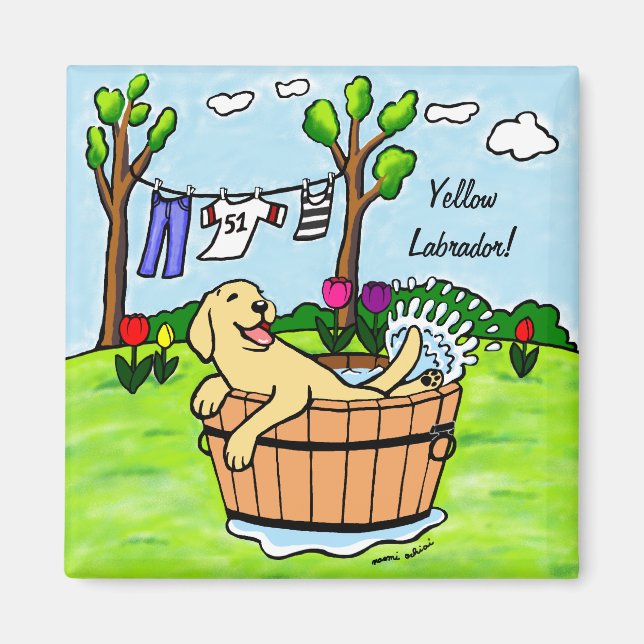 Yellow Labrador Puppy Pool Cartoon Magnet (Front)