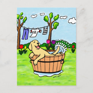 Yellow Labrador Puppy Pool Cartoon Postcard