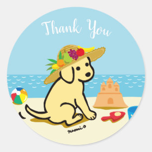 Yellow Labrador Puppy Straw Hat Cartoon Classic Round Sticker