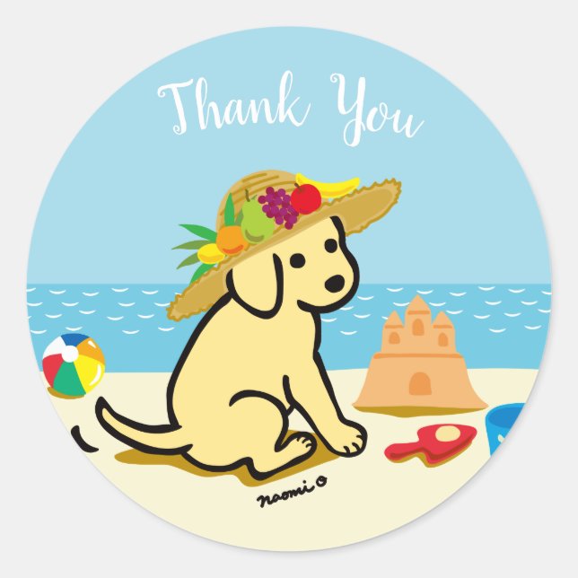 Yellow Labrador Puppy Straw Hat Cartoon Classic Round Sticker (Front)