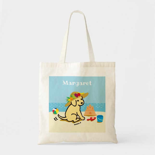 Yellow Labrador Puppy Straw Hat Cartoon Tote Bag (Front)