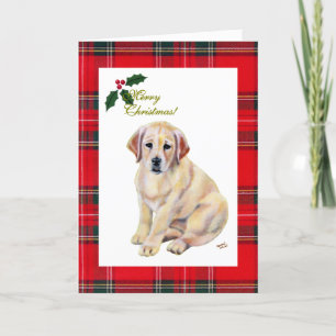 Yellow Labrador Puppy Tartan Christmas Holiday Card
